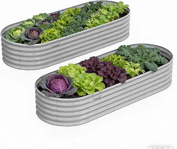 2-Pack 8x3x1.5ft Galvanized Raised Garden Bed - Oval Rot-Resistant Metal Planter Box with Easy Tool-Free Assembly, 18" Deep Ergonomic Large Outdoor Gardening Bed for Vegetables, Flowers