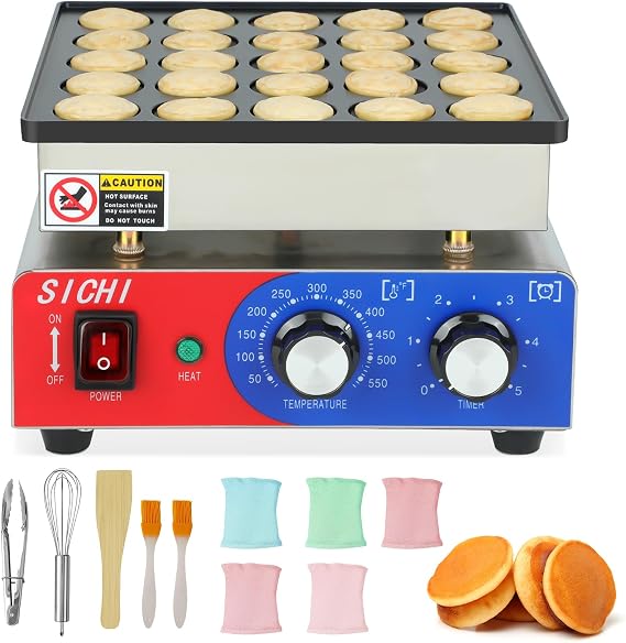 SICHI Mini Pancake Maker Machine with 550FHeating and Timer Control, 25PCS Electric Commercial Dutch Pancake Baker with Nonstick,110V Dutch Pancake Cooker for Restaurant and Kitchen,Dessert Breakfast