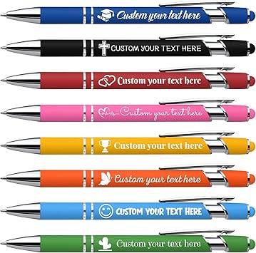 Custom Pens in Bulk Personalized Pens with Name, Text , Logo&Touch Stylus, Ink Ballpoint Pens with Multiple Colors Business Office Gifts Personalized Nurse Teacher Students Thank You Gift Bulk
