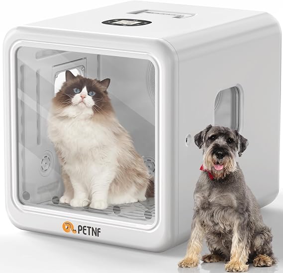 PETNF Pet Dryer Box for Cats and Small Dogs, 70L Automatic Drying Chamber with Quiet Operation, Adjustable Airflow & Temperature for Comfortable Home Grooming After Baths