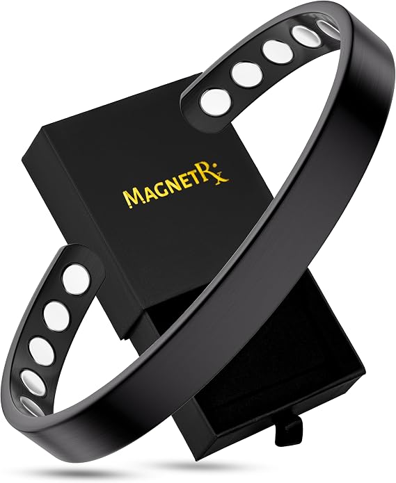 MagnetRX Magnetic Cuff Bracelets for Men & Women (Black, Small)