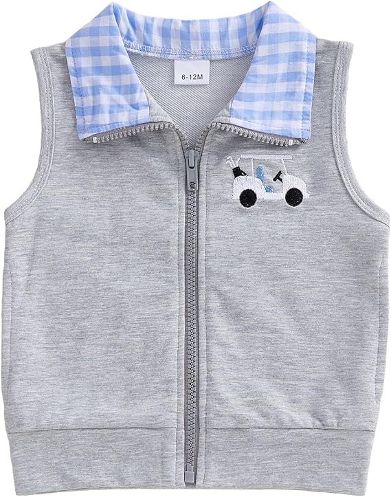 Baby Boy Girl Golf Outfit Embroidered Golf Vest Gingham Collar Shirt Sleeveless Jacket Tops