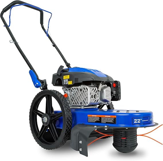 BILT HARD Walk Behind String Trimmer, 170cc 4-Cycle Gas Brush Hog Mower, 22 Inch Cutting Diameter, Push Weed Eater with 14 Inch Flat Free Wheels, Brush Cutter for Farm, Lawn, Yard