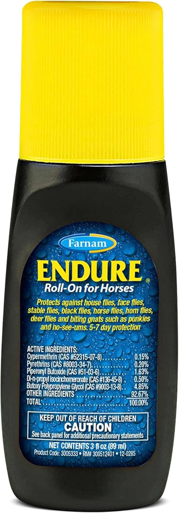 Farnam Endure Roll-On Fly Repellent for Horses, for Sensitive Areas, 3 oz