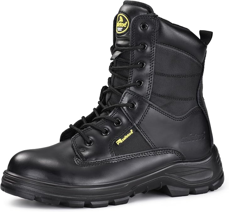 Men's Military Tactical Boots 8" Steel Toe Work Safety Boots with Side Zipper Lightweight Army Combat Boots