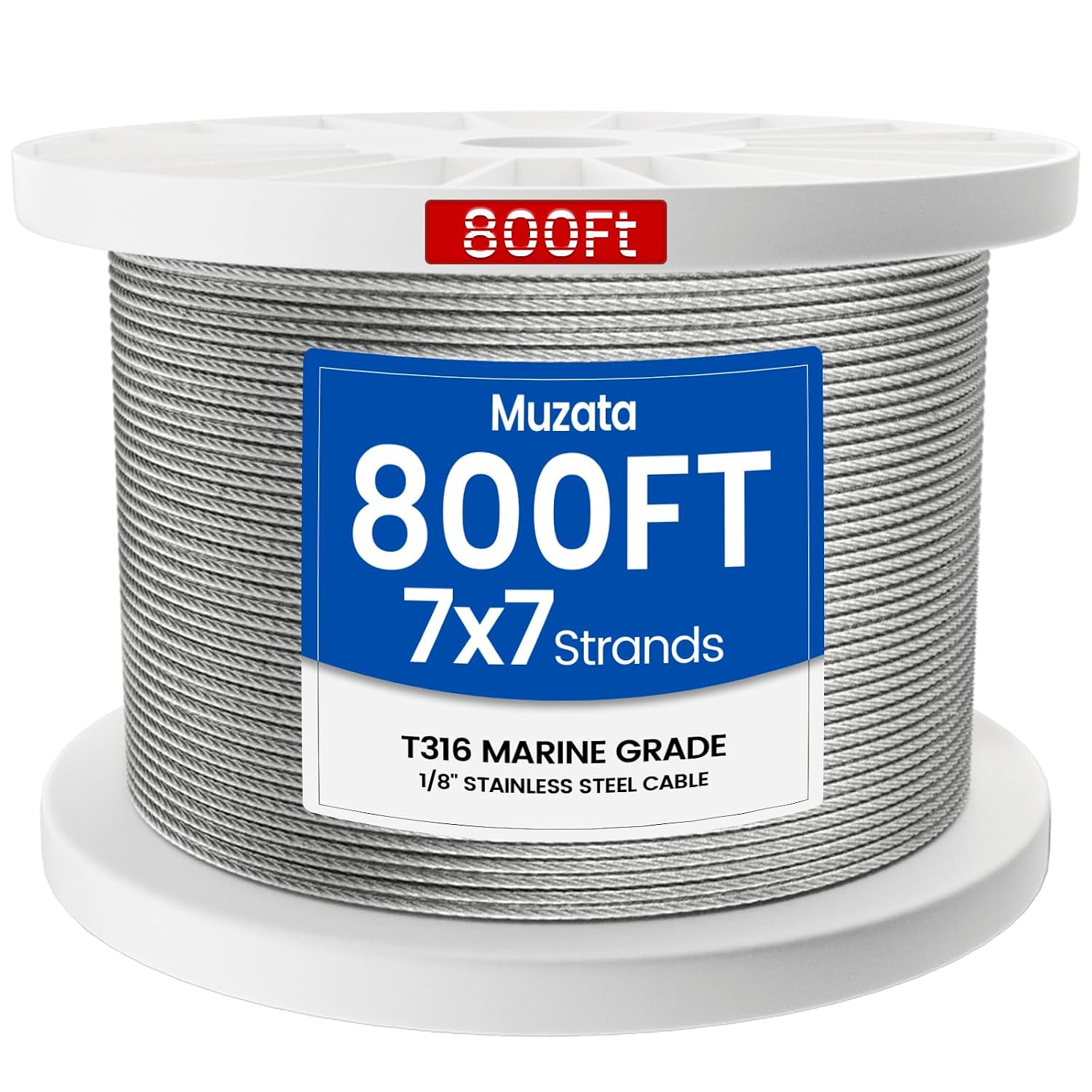 Muzata 800 ft 18 Stainless Steel Cable Railing System Hardware T316 Stainless Steel Wire Rope 7x7 Strands 1800 lb Breaking Strength Deck Cable Railing Kit for Indoor Outdoor Coastal WR02