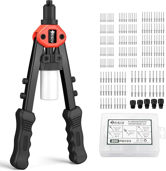 13" Professional Rivet Gun Rivet Tool Pop Rivet Gun Kit with 200 Rivets