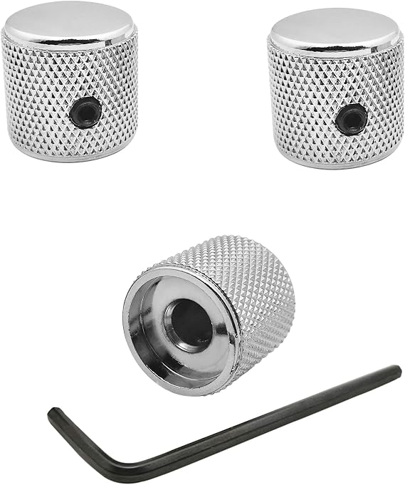 Guyker 3Pcs Guitar Control Knobs for 1/4"(6.4mm) Dia. Shaft Pots - Dome Potentiometer Knob Compatible with Fender TL Style Electric Guitar or Precision Bass (Chrome)