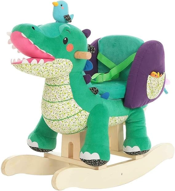 labebe Baby Rocking Horse, Stuffed Animal Green Crocodile,Wooden Rocking Horse with Seat Belt, Kid Ride On Toy for 12M Baby Boy, Nursery Birthday