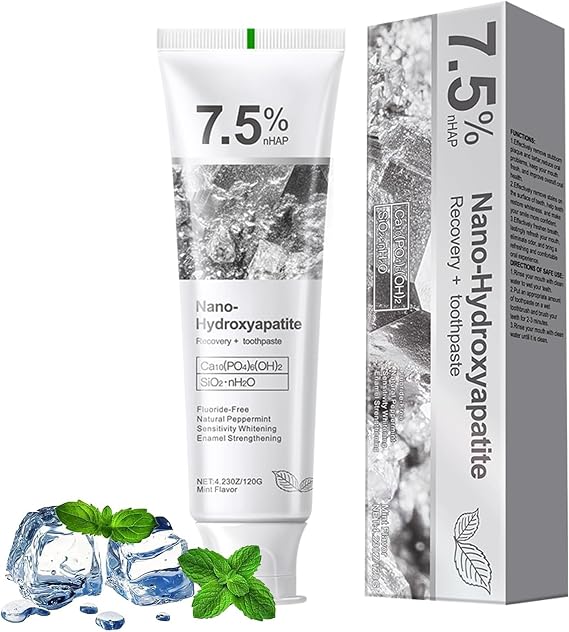 7.5% Nano Hydroxyapatite Toothpaste Helps Remineralize, (1 PCS) | Protects Enamel, Dentist-Formulated Whitening Toothpaste for Sensitive Teeth, Natural Peppermint, Fluoride-Free, 4.23 OZ