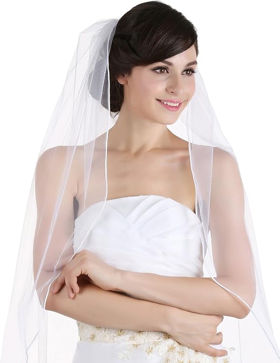 SAMKY 1T 1 Tier Sattin Rattail Cord Edge Bridal Veil Cathedral Length 108"