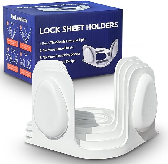 Bed Sheet Holders for Corners: Fitted Bed Sheet Holders with 4 Pack Twist-Cap Clips Keep Sheets Tight Heavy-Duty Grippers Quick Install