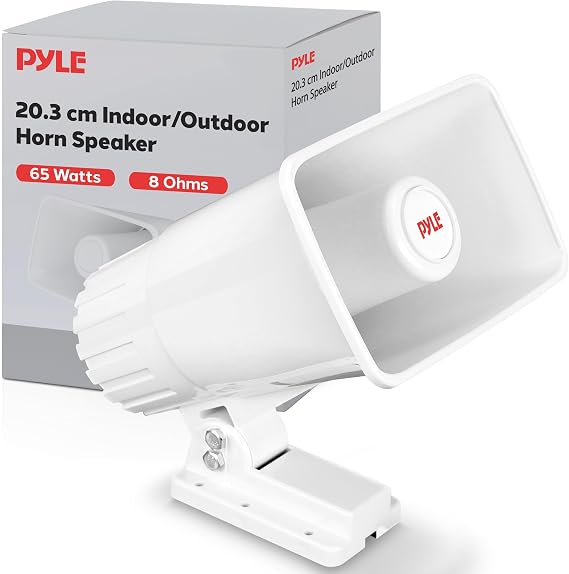 Pyle Indoor/Outdoor PA Horn Speaker - 8 Portable PA Speaker with 8 Ohms Impedance & 65 Watts Peak Power, Mounting Bracket & Hardware Included