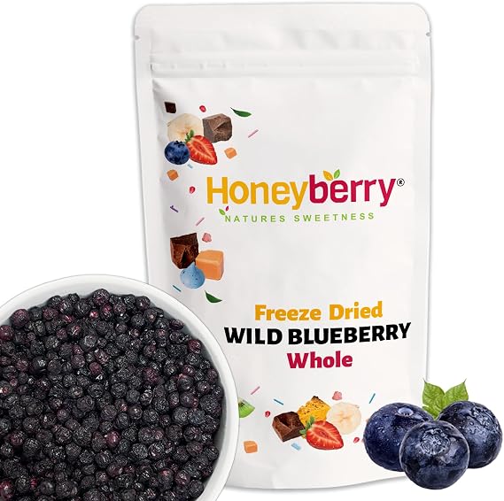 Freeze Dried Whole Wild Blueberry 70g - 100% Natural Blueberries Grown Wild Harvested From Lowbush - Superfood Non-GMO Freeze Dried Berry Fruit Perfect for Baking, Smoothie, Porridge Oats or Snacking