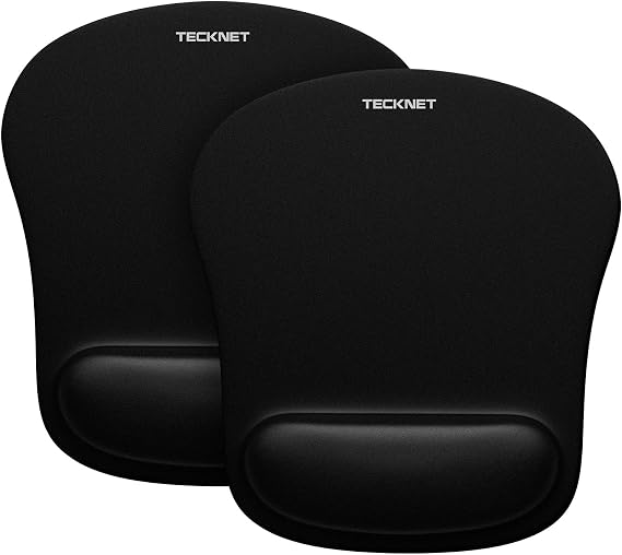 TECKNET Mouse Mat Wrist Support, 2 Packs Mouse Pad with Memory Foam, Black