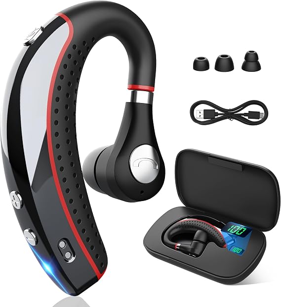Bluetooth Headset,Wireless Bluetooth Earpiece,Headphones for Work | 15g Ultralight,500mAh Charging Case,72H Playtime for Work,V5.3 Hand-Free Comfortable Fit with Mic for Trucker/Office