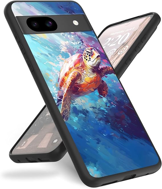 Case for Google Pixel 8a, for Google Pixel 8a Phone Case,Slim Anti-Scratch Shockproof Durable Black Silicone Protective Cover Case for Google Pixel 8a (2024),Turtle Swimming Ocean