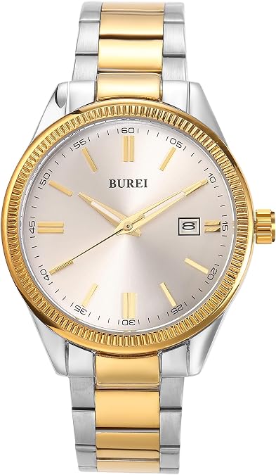 BUREI Mens Watches Fashion Stainless Steel Quartz Watches for Men,Waterproof Luxury Dress Design, Gifts for Men
