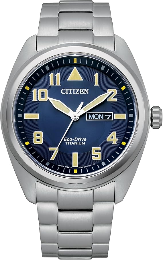 Citizen Men's Sport Eco-Drive Watch 42mm Silver Tone Super Titanium Case and Bracelet Blue Dial BM8560-88L, Blue, Modern