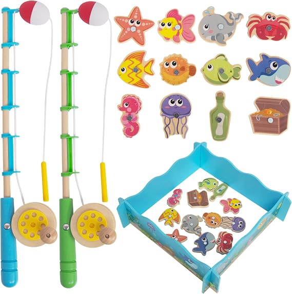 Montessori Kids Fishing Game,Wooden Magnetic Fishing Toy
