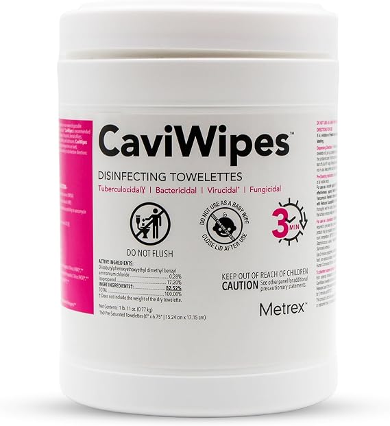 Metrex CaviWipes Disinfecting Towelettes Durable Non-Woven Disinfecting Wipes for Hard, Non-Porous Surfaces in Healthcare & Laboratory Settings, Pre-Saturated with CaviCide 160 Wipes (Pack of 1)