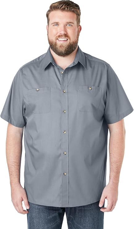 KingSize Solid Wrinkle-Resistant Short Sleeve Button Down