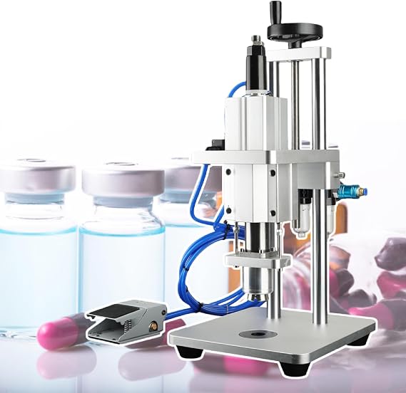 Vial Crimper Machine - Pure Pneumatic Type, 30-60 Pcs/Min Aluminum Plastic Pneumatic Semi-Automatic Sealing Machine - Height Adjustment + Foot Switch,20mm