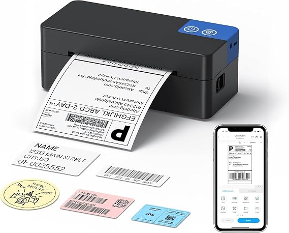 PL50E Bluetooth 4x6 Thermal Shipping Label Printer for Parcels Black | Postage parcel label machine, supports iOS, Android, Windows Mac, works Amazon, Shopify, Etsy, Royal Mail, Evri, DPD, DHL