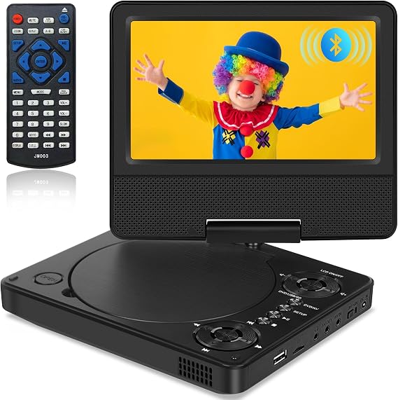 9.5" Portable DVD Player with Bluetooth, Support 1080P Video, MP4 Formats, 7.5" Swivel HD Screen, 5 Hours Work Time, Car DVD Player for Kids and Car, Sync TV, Support TF Card/USB 1000G, Regions Free