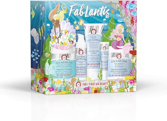 First Aid Beauty FABLantis Skin Care Gift Set (5 Piece): Pure Skin Face Cleanser, Facial Radiance Pads, Ultra Repair Hydrating Serum, Ultra Repair Cream & Ultra Repair Lip Therapy