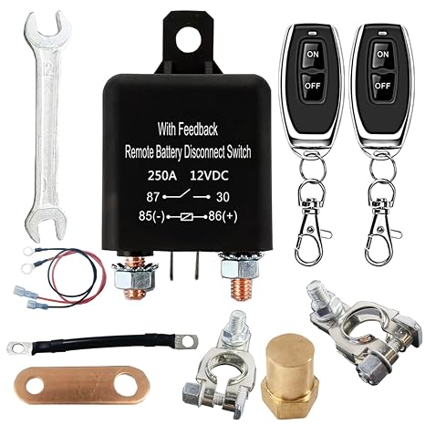 with Feedback Remote Battery Disconnect Switch,Car Battery Cut Off Switch 12V 250A,Car Kill Switch Anti Theft for Car, Truck, RV. (Disconnect Negative)
