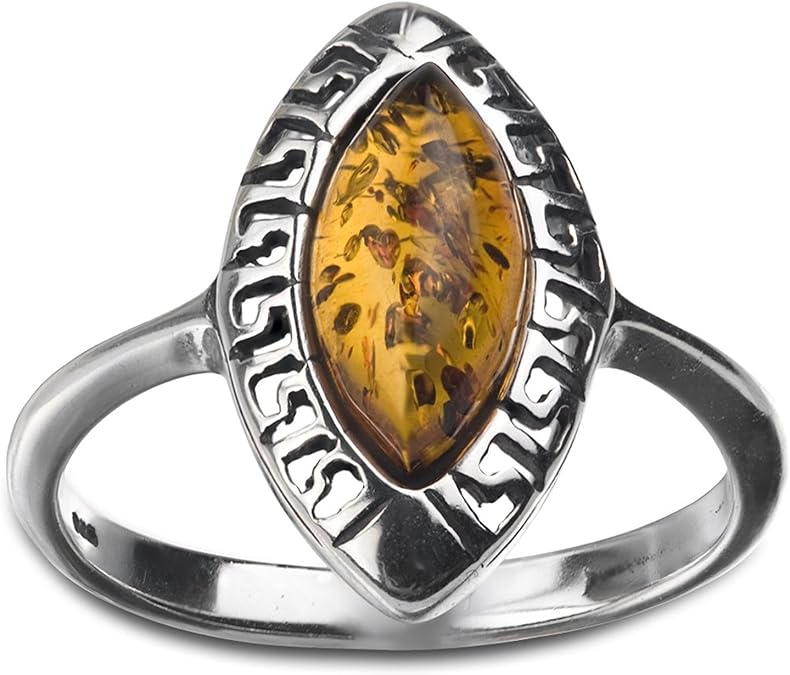 Sterling Silver Amber Marquise Shaped Ring