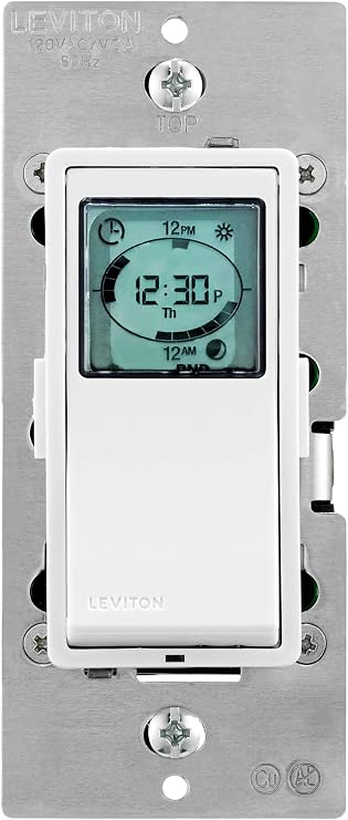 Leviton Decora Programmable and Astronomical Timer Switch for Lights and Motor Loads, Neutral Wire Required, Single Pole or 3-Way, VPT24-1PZ, White with Ivory and Light Almond Faceplates