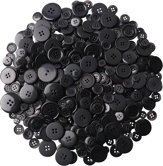 650 Pcs Round Resin Buttons - Assorted 2 & 4 Hole Buttons for Sewing, Crafts & DIY Projects (Black)