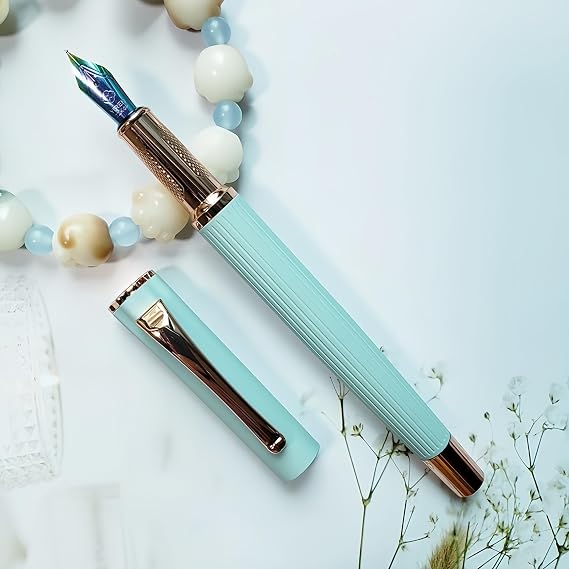 Fountain Pen Set, Medium Nib, Includes 4 Pack Ink Cartridges, Gift Pouch, Gift Case, Journaling, Calligraphy, Smooth Writing Pens Perfect for Men & Women (Ice Cream Green)