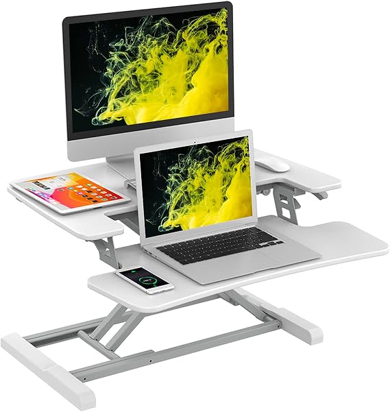 FLEXISPOT Sit Stand Desk Height Adjustable Converter - 28.4 Inch Wide Work Surface M17W (Small, White)