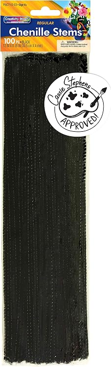 Creativity Street Chenille Stems/Pipe Cleaners, Black, 12 Inch x 4mm, 100 Count