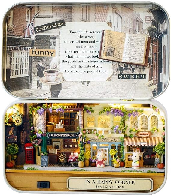 DIY Miniature Dollhouse Kit with LED Lights, Theatre Box Architecture Model Building Set, Happy Street Theme, for Teens and Adults
