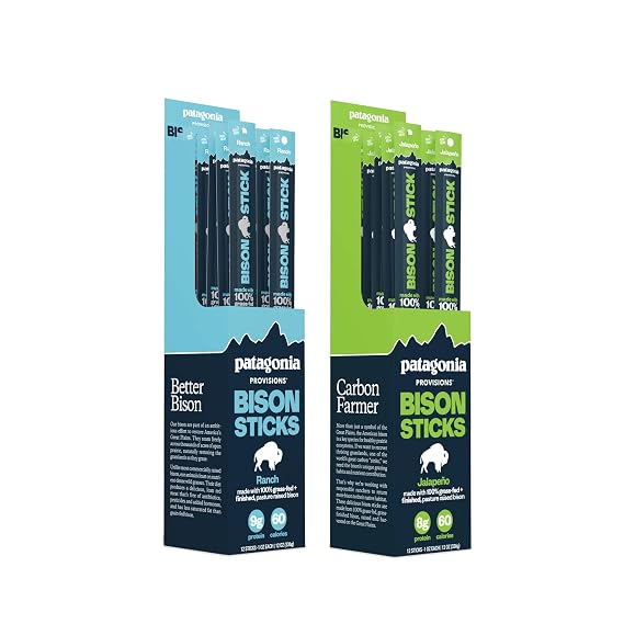 Patagonia Provisions Bison Sticks 24-Pack - Ranch, Jalapeno - Responsibly Sourced, Healthy High Protein Snack