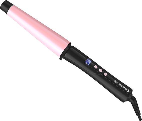 Remington CI9538 Pro 1"-1.5" Pearl Ceramic Conical Curling Wand, Digital Controls + 10 Heat Settings, Black/Pink | Digital Controls with 10 Heat Settings, Fast 30-Second Heat-Up, Auto Shut-Off for Safety
