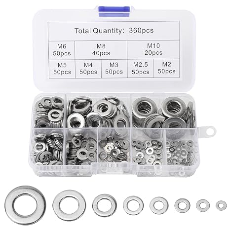 360 pcs Stainless Steel Washers, Washer Assortment with Assortment Box