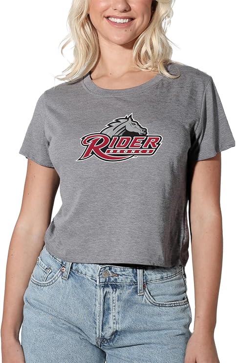 Official Collegiate Distressed Primary Logo Women's Apparel Crop Top T-Shirt Collection, Athletic Heather