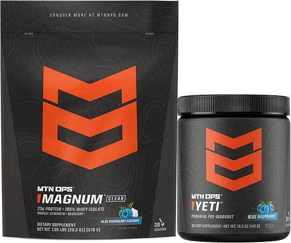 MTN OPS Magnum Clear Blue Raspberry Coconut & Yeti Preworkout Blue Raspberry Bundle