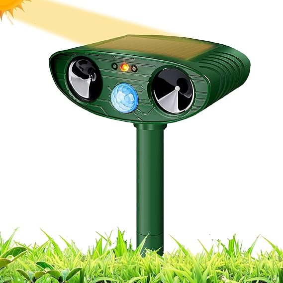 Ultrasonic Cat Repellent, Solar Animal Repeller Cat Deterrents with PIR Motion Sensor, Waterproof Wild Animal Scarer Repellent for Cats, Dogs, Fox, Bird, Squirrels