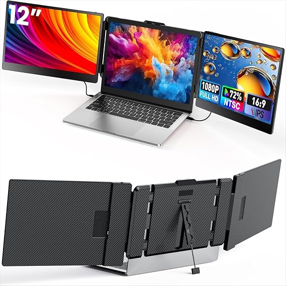 Fagomfer Laptop Screen Extender, 12 Triple Monitor Extender Ultra Slim 1080P FHD IPS Portable Monitor for Laptop with Stand Compatible with Mac Windows Linux PS4/5