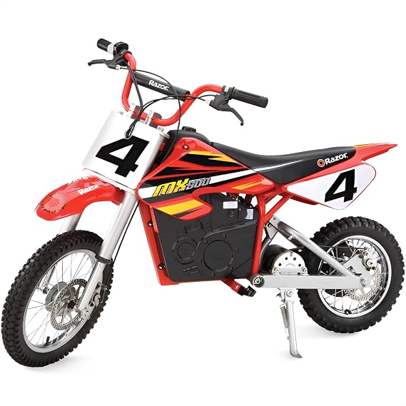 Razor MX500 Dirt Rocket Bike Electric Ride-On for Teens Ages 14+, 175 Pounds Max Weight, Red 36-Volt Battery, up to 15 Mph, 40-Minute Run Time, Twist-Grip Throttle, Pneumatic Tires