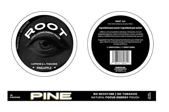 Root Nootropic Energy Pouches Caffeine & L-Theanine for Focus & Clarity Sugar-Free, Long-Lasting Alternative to ZYN - Pineapple - (Pack of 3)