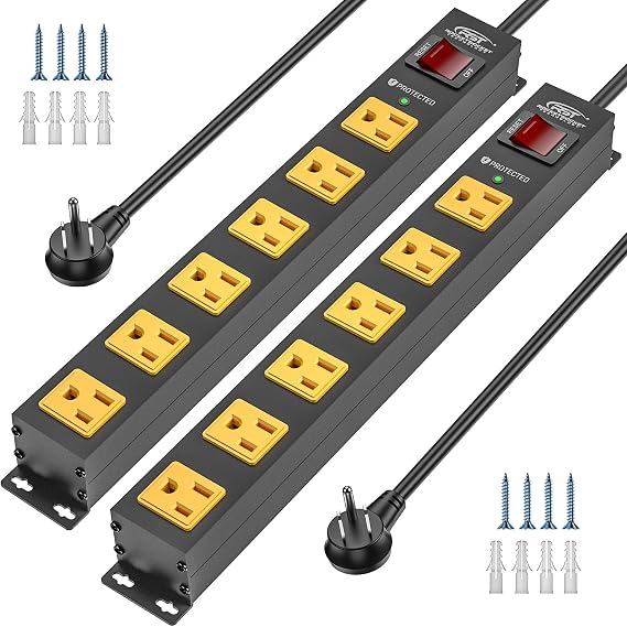 CRST 6 Outlet Heavy Duty Metal Power Strip with Switch 15A/1875W, 6FT Cord