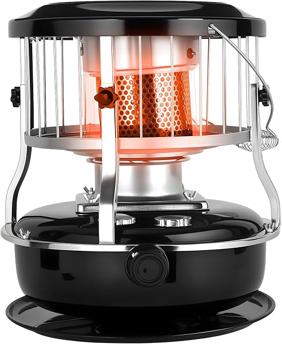 Kerosene Heater 9000 BTU Indoor Outdoor Portable Non Electric Heater for Home Garage and Camping 4 5L Fuel Capacity Radiant with Cooking Stove Black (Black)