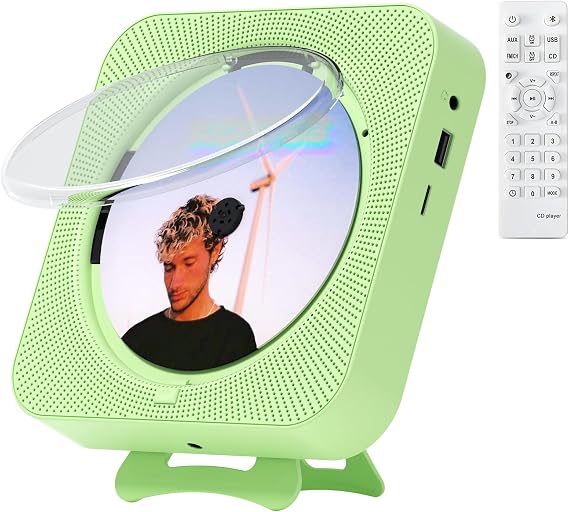 CD Player Portable Bluetooth Desktop CD Player for Home, Mini Cute CD Players for Kids, Built-in Dual Speakers and LED Display with Remote Control, Supports CD/FM Radio/USB/AUX/Timer/Repeat (Green)